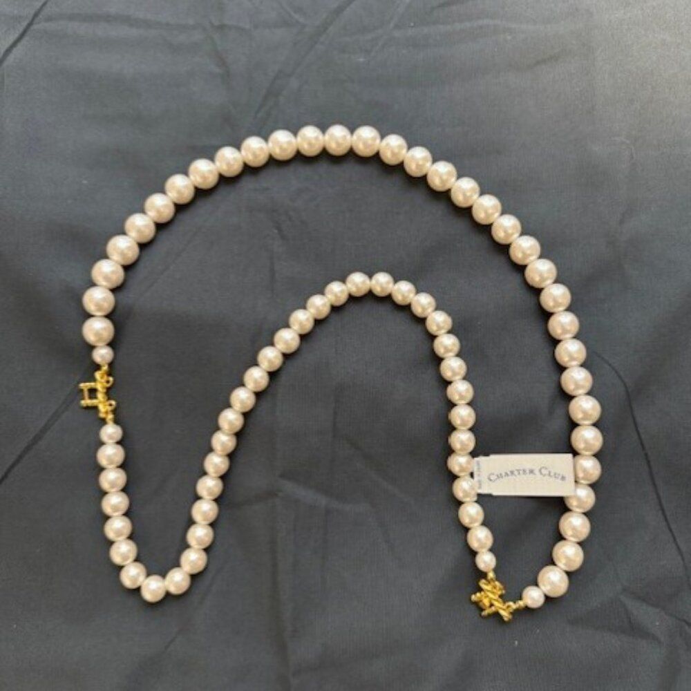 Vintage Nested Charter Club Gold Toned Beaded Faux Pearl Necklace 16" in Length